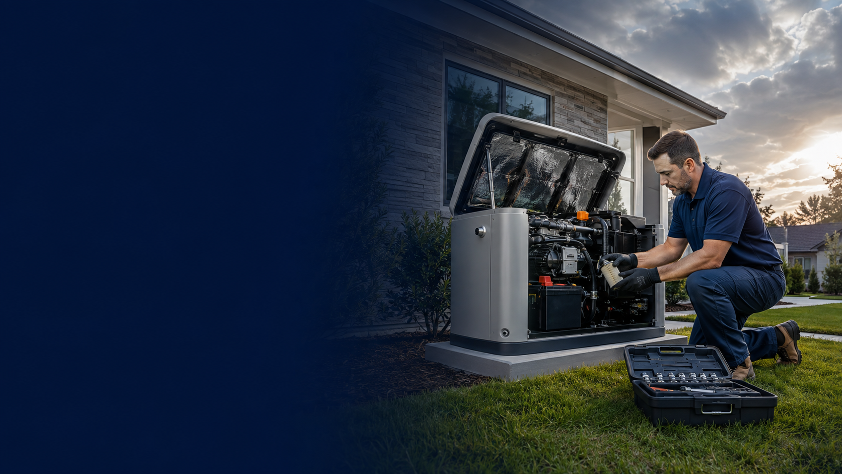 Technician servicing a standby generator